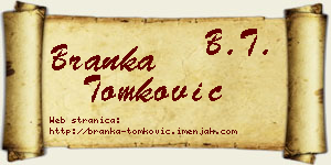 Branka Tomković vizit kartica